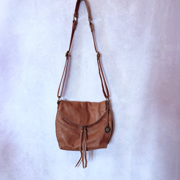 The Sak Flap Genuine Leather Crossbody Bag Purse Studded Brown - Picture 5 of 15